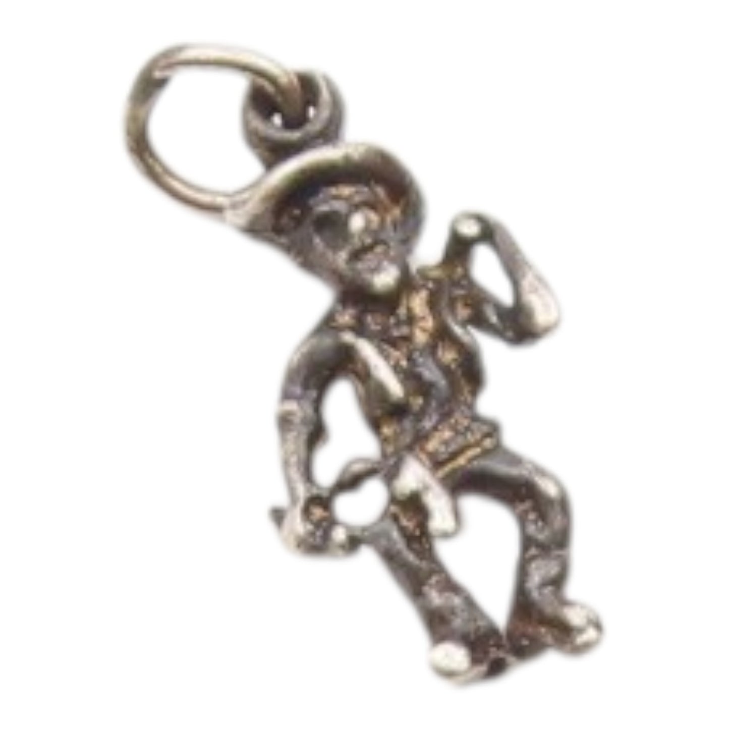 925 Sterling Silver  Vintage Pirate Man Motif With Stick Charm Pendant PT21639