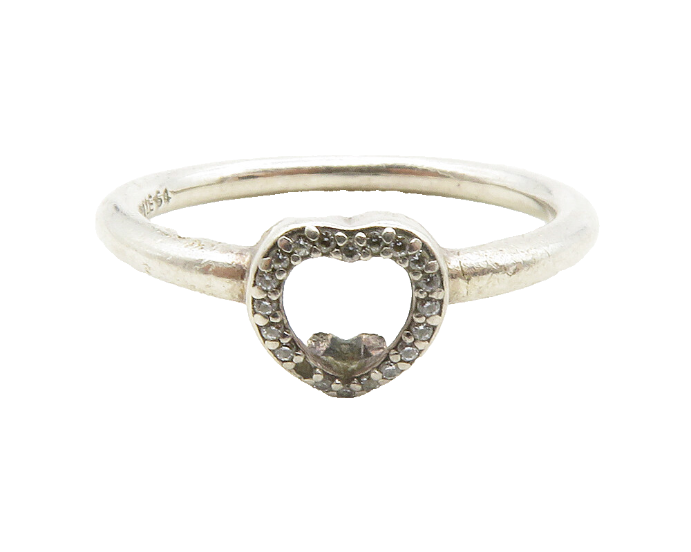 PANDORA 925 Silver  Vintage Topaz Open Love Heart Band Ring Sz 7  RG13227