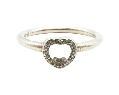 PANDORA 925 Silver  Vintage Topaz Open Love Heart Band Ring Sz 7  RG13227