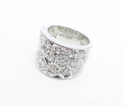 925 Sterling Silver  Sparkling Cubic Zirconia Concave Band Ring Sz 7  RG5424