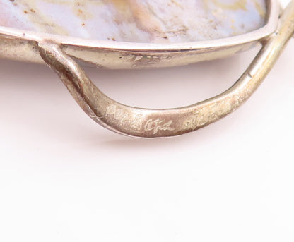 925 Sterling Silver Vintage Pendant Brutalist Designer Marble With Pearl PT22855
