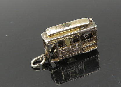 925 Sterling Silver  Vintage Dark Tone Trolley Car Pendant (MOVES)  PT16392