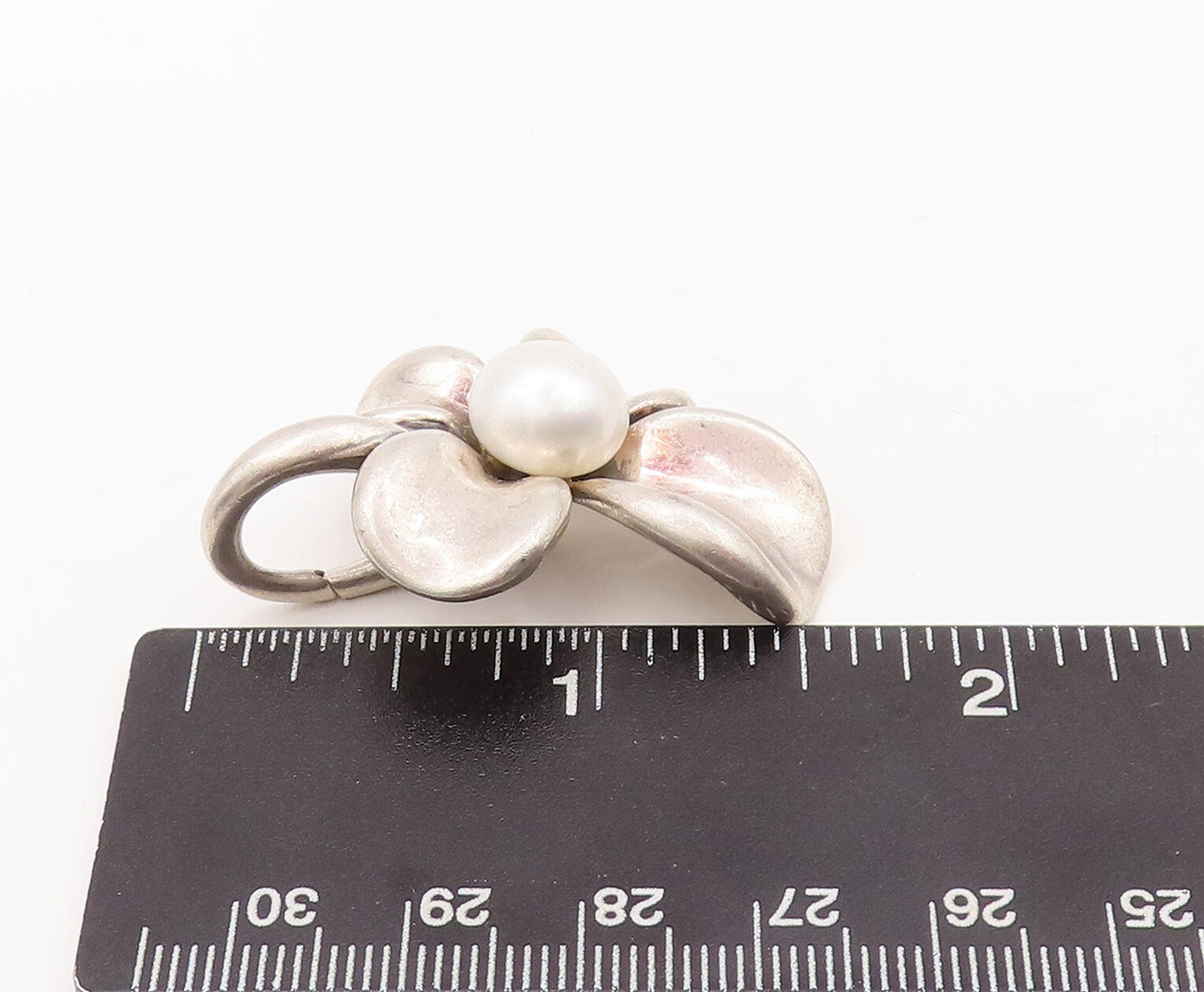 925 Sterling Silver Vintage Pendant ANN KING Carved Pearl Beaded Flower  PT23152