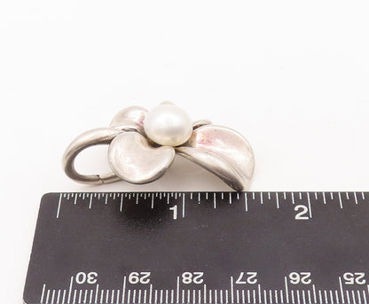 925 Sterling Silver Vintage Pendant ANN KING Carved Pearl Beaded Flower  PT23152