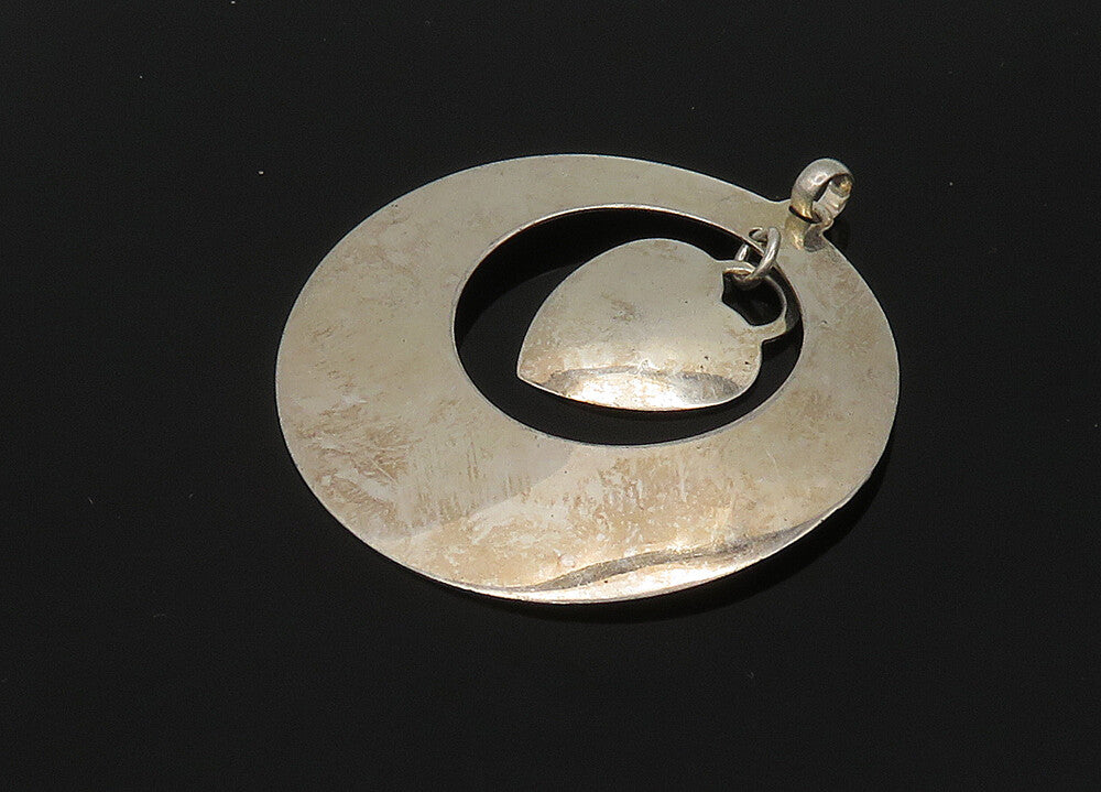 925 Sterling Silver  Vintage Dangling Love Heart Open Circle Pendant  PT16999
