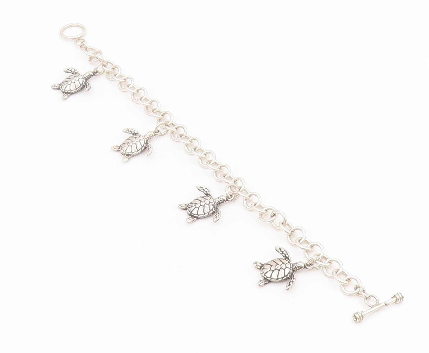 925 Sterling Silver Vintage Bracelet Etched Nautical Sea Turtle Link  BT11668