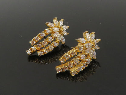 925 Silver  Vintage Topaz Gold Plated Floral Motif Dangle Earrings  EG11500