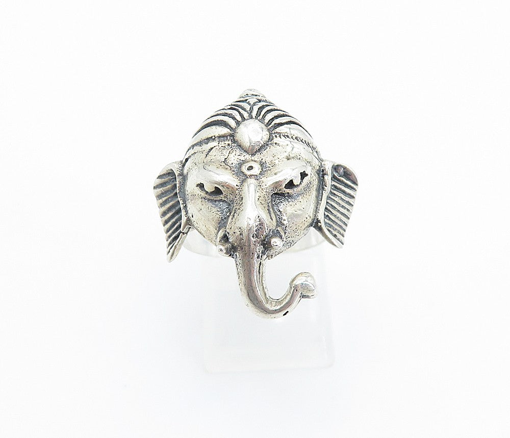 925 Sterling Silver Vintage Ganesh Elephant Head Band Ring  Sz 7.5  RG8096