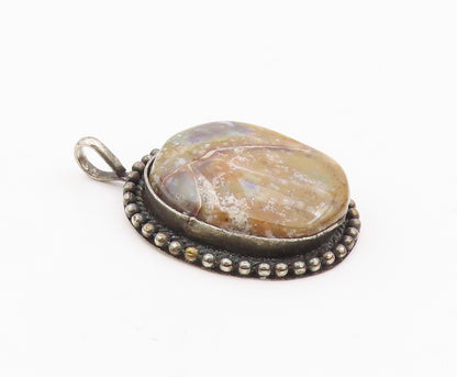 925 Sterling Silver  Vintage Jasper Bubble Twist Border Oval Pendant  PT7715
