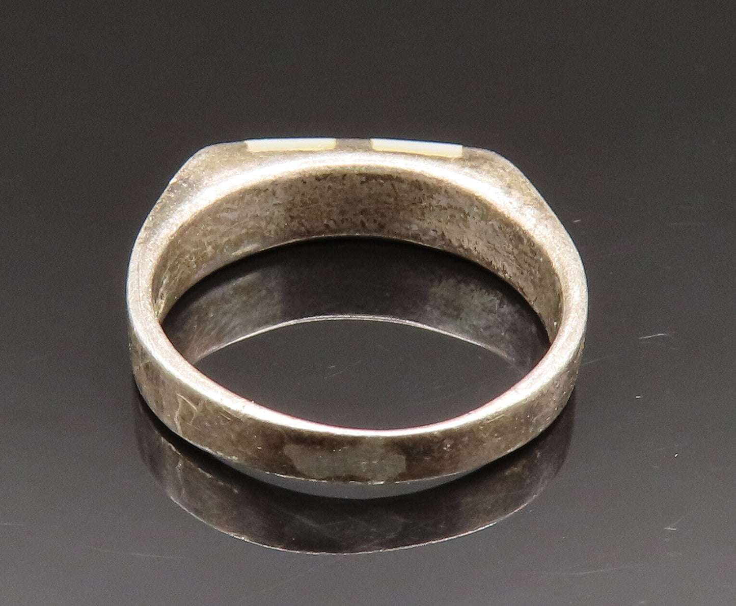925 Silver  Vintage Oxidized Mother Of Pearl Square Dome Ring Sz 5  RG24563