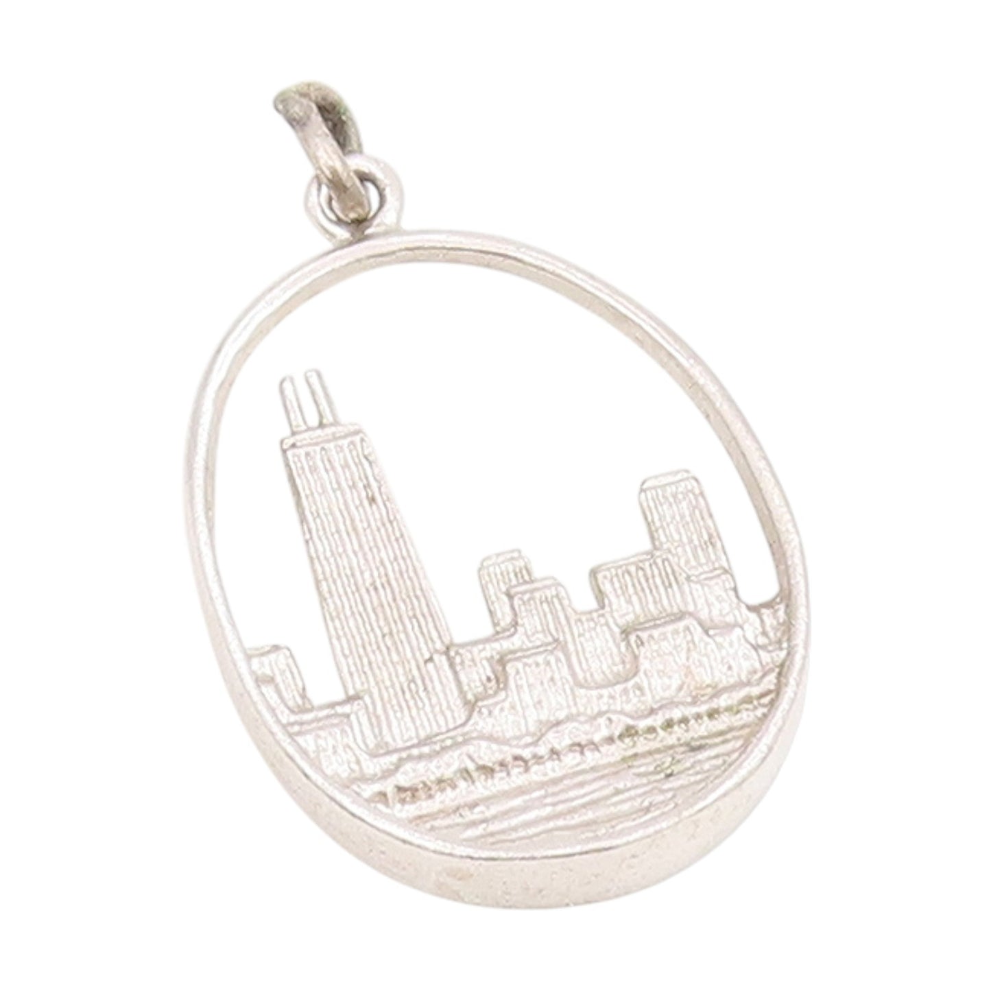 925 Sterling Silver Vintage Pendant Chicago Cityscape Skyline Souvenir  PT25711