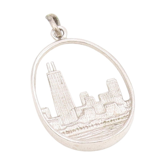 925 Sterling Silver Vintage Pendant Chicago Cityscape Skyline Souvenir  PT25711