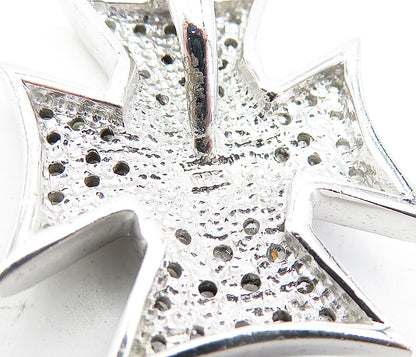 925 Sterling Silver  Sparkling Cubic Zirconia Shiny Cross Pendant  PT3304