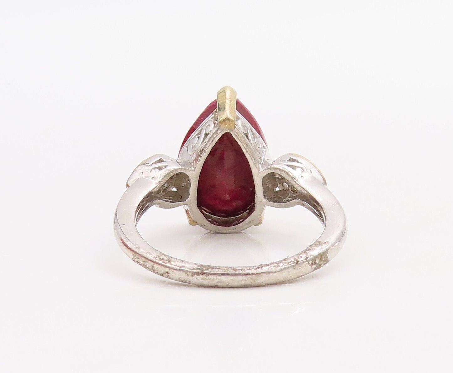 925 Sterling Silver Vintage Ring Diamonds & Drop Cut Gemstone  Sz 7.5  RG30527