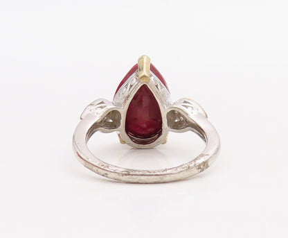 925 Sterling Silver Vintage Ring Diamonds & Drop Cut Gemstone  Sz 7.5  RG30527