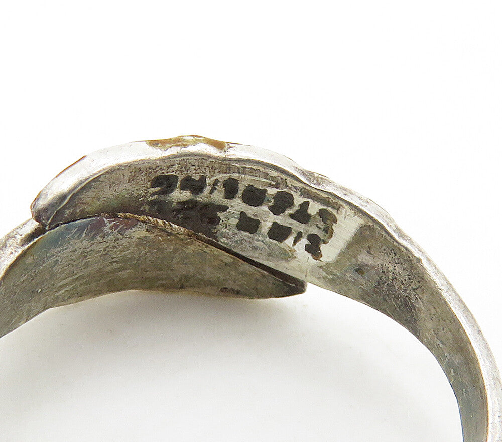 SIAM 925 Sterling Silver  Vintage Enamel Petite Bypass Ring Sz 3  RG17017
