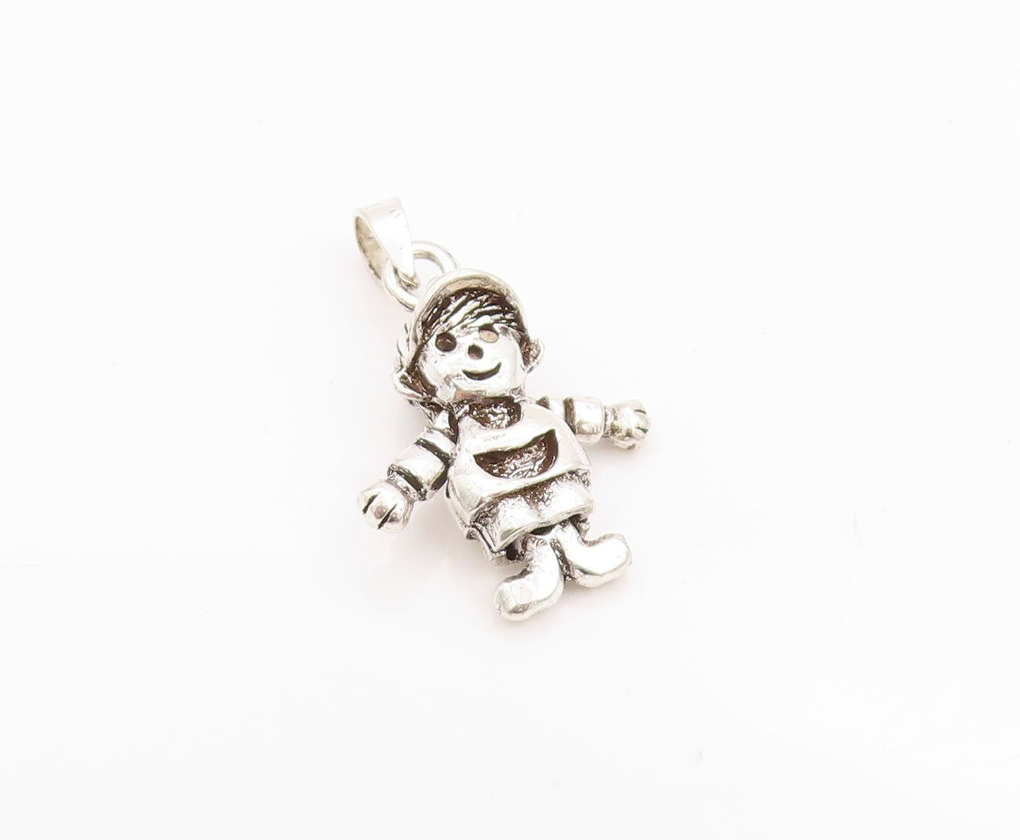 925 Sterling Silver Vintage Pendant Mini Happy Boy Charm Moves  PT24434