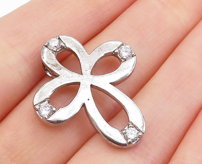 925 Sterling Silver  Shiny Cubic Zirconia Open Religious Cross Pendant  PT3205