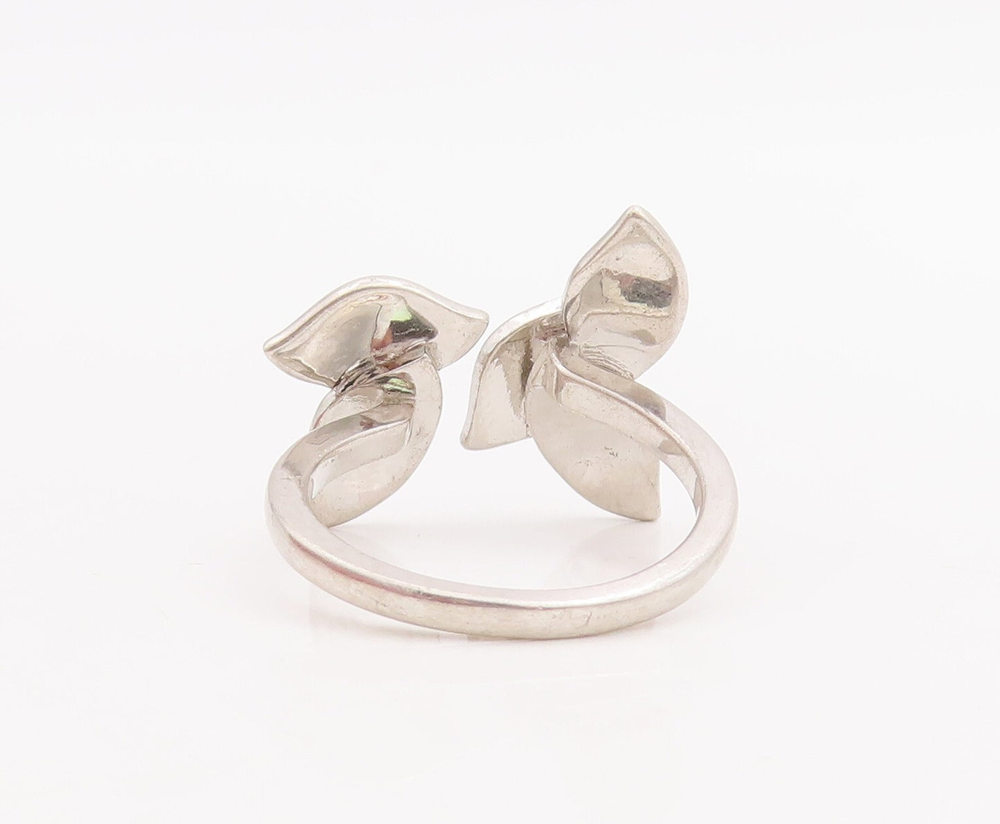 925 Sterling Silver Vintage Ring Solid Falling Leaves Cutout  Sz 8  RG28699
