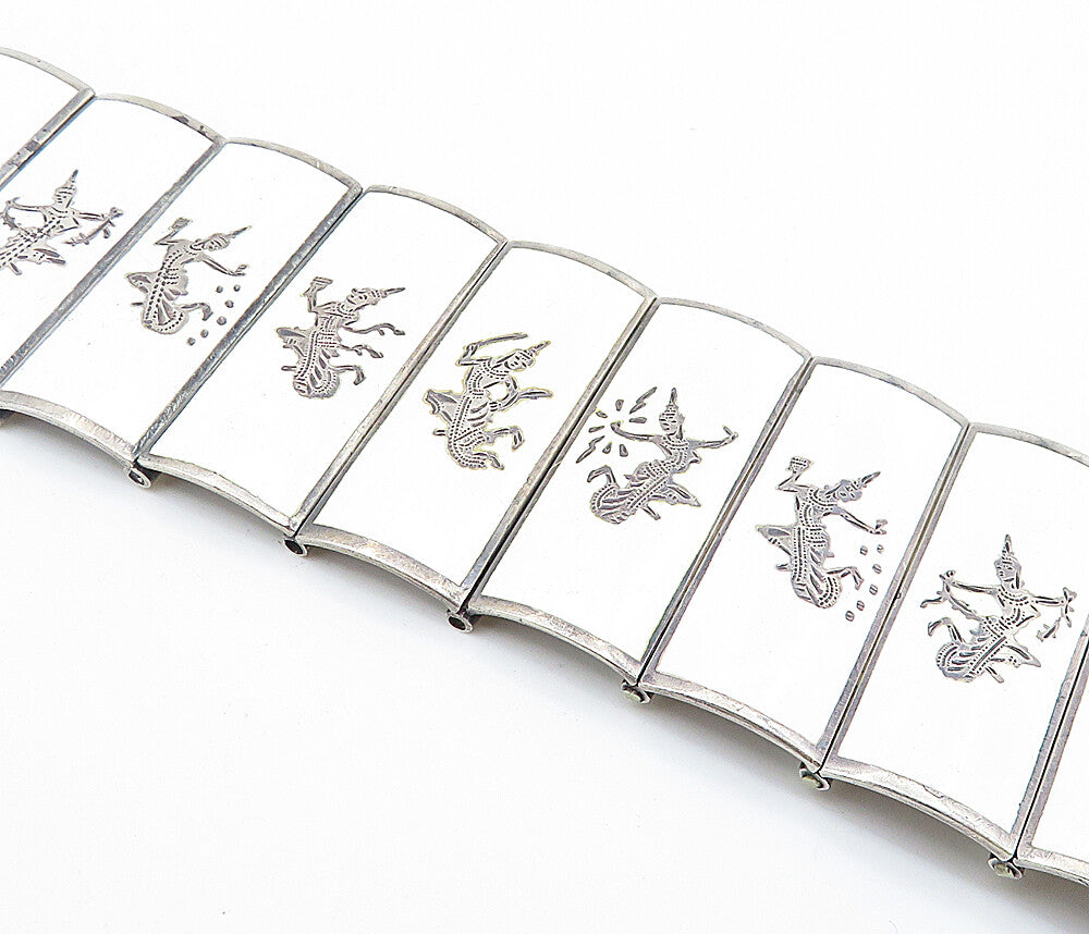 SIAM 925 Sterling Silver  Vintage Enamel Dancer Panel Chain Bracelet  BT2825