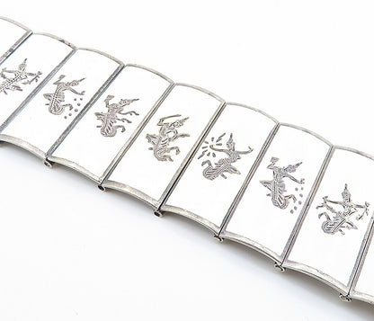 SIAM 925 Sterling Silver  Vintage Enamel Dancer Panel Chain Bracelet  BT2825