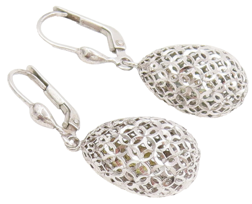 925 Silver  Vintage Geometric Pattern Carved Pear Dangling Earrings  EG12506