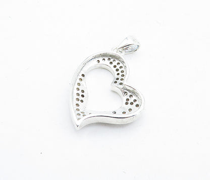 925 Sterling Silver  Sparkling Cubic Zirconia Open Love Heart Pendant  PT3999