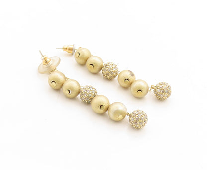 925 Sterling Silver Vintage Earrings Gold Plated Drop Round CZ  Beads  EG13268