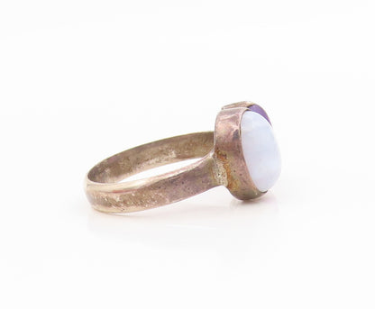 925 Sterling Silver Vintage Ring Amethyst & Moonstone Open Cuff  Sz 9  RG34616