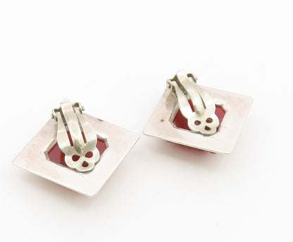 925 Sterling Silver Vintage Earrings Fluted Carnelian Geometric Clip On  EG14499