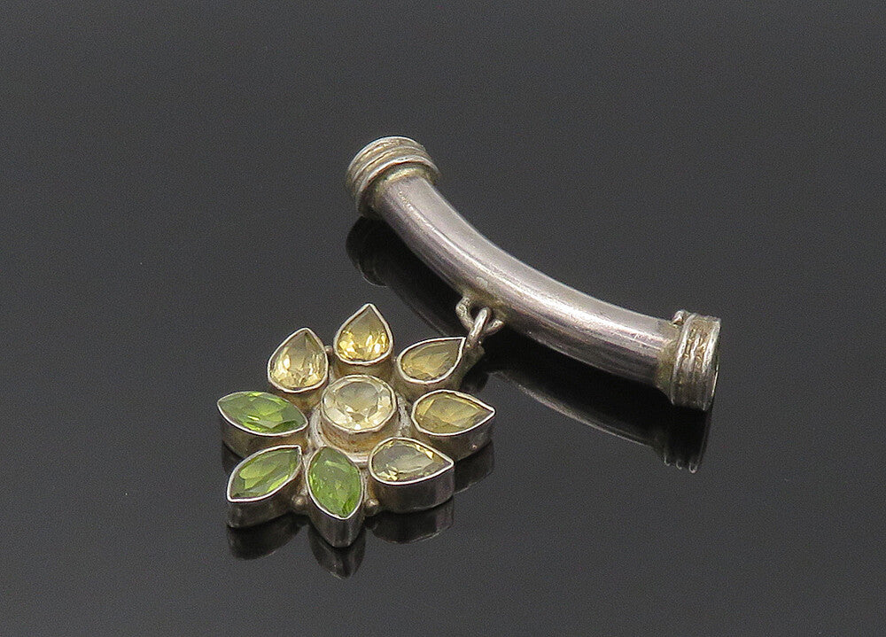 925 Silver  Vintage Peridot & Citrine Flower Motif Slide Pendant  PT16554