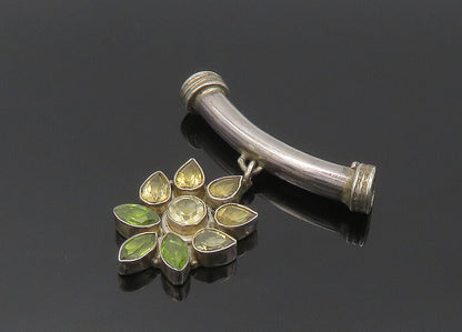 925 Silver  Vintage Peridot & Citrine Flower Motif Slide Pendant  PT16554