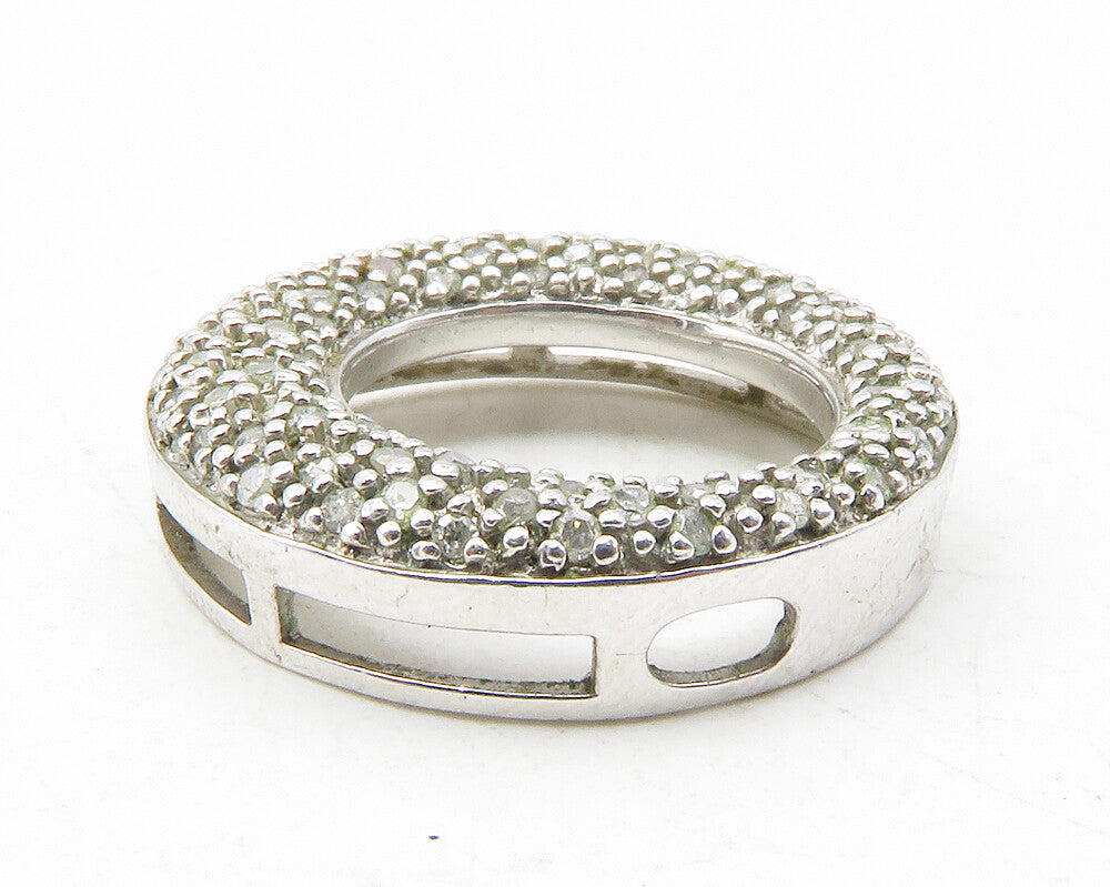 925 Sterling Silver  Genuine Diamonds Open Circle Slide Pendant  PT9728