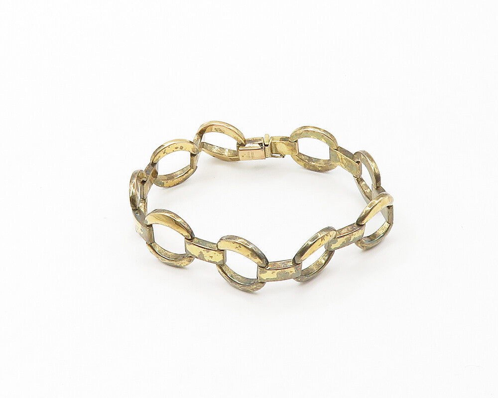 925 Sterling Silver  Vintage Gold Plated Hinge Link Chain Bracelet  BT6901