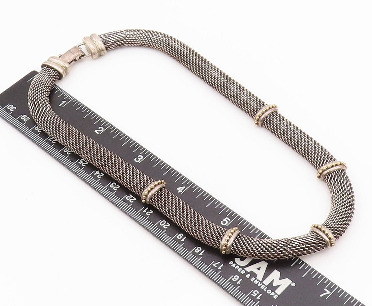 14k Gold 925 Sterling Silver Vintage Necklace Dark Tone Net Effect Cutout NE4437