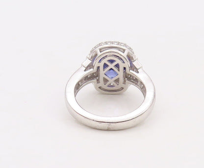 925 Sterling Silver Vintage Ring Designer Oval Sapphire Halo CZ  Sz 7.5  RG30052