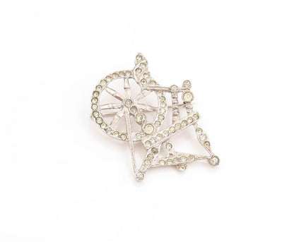 925 Sterling Silver Vintage Brooch Sparkling CZ Spinning Wheel Design  BP11948