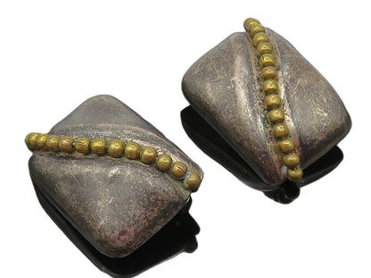 925 Sterling Silver  Vintage Oxidized Two Tone Non Pierce Earrings  EG6283