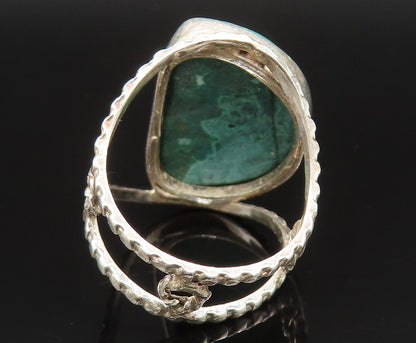 925 Sterling Silver  Vintage Open Frame Malachite Ring Sz 5.5  RG25380