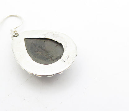 925 Sterling Silver  Vintage Cabochon Cut Jasper Tear Drop Earrings  EG3766