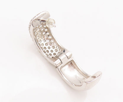 925 Sterling Silver Vintage Earrings Solid Topaz Inlay Broad Hoops  EG12886