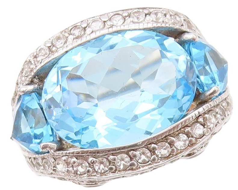 925 Sterling Silver Vintage Ring Multi Cut Blue & White Topaz  Sz 7.5  RG30214