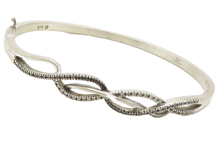 925 Silver  Vintage Genuine Black & White Diamonds Bangle Bracelet  BT5439