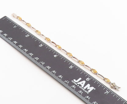 925 Sterling Silver Vintage Bracelet Modernist Marquise Cut Citrine Link BT12171
