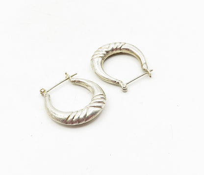 925 Sterling Silver  Vintage Shiny Hollow Fluted Detail Hoop Earrings  EG4722