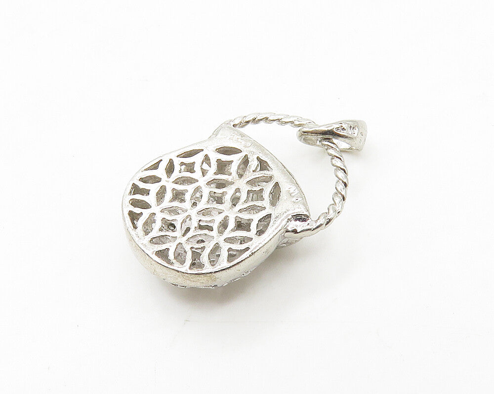 925 Sterling Silver  Shiny Topaz Purse Handbag Motif Cutout Pendant  PT13879