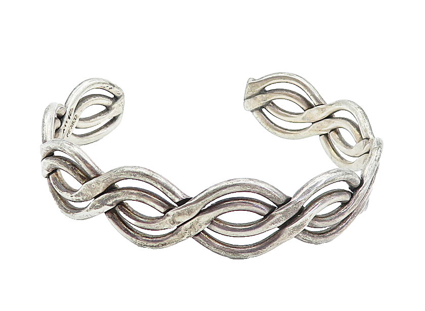 MEXICO 925 Sterling Silver  Vintage Dark Tone Infinity Cuff Bracelet  BT1815