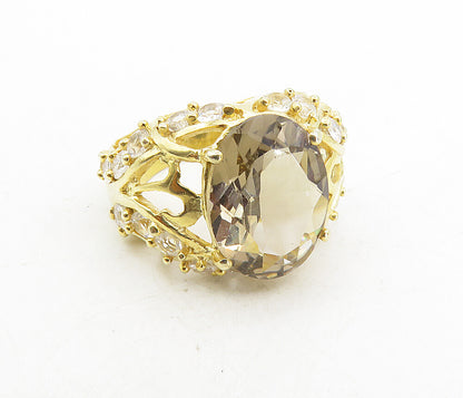 925 Sterling Silver Topaz Gold Plated Love Heart Cocktail Ring Sz 8 RG8728