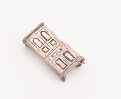 925 Sterling Silver Vintage Brooch Pin Solid Etched Antique Cupboard  BP11044