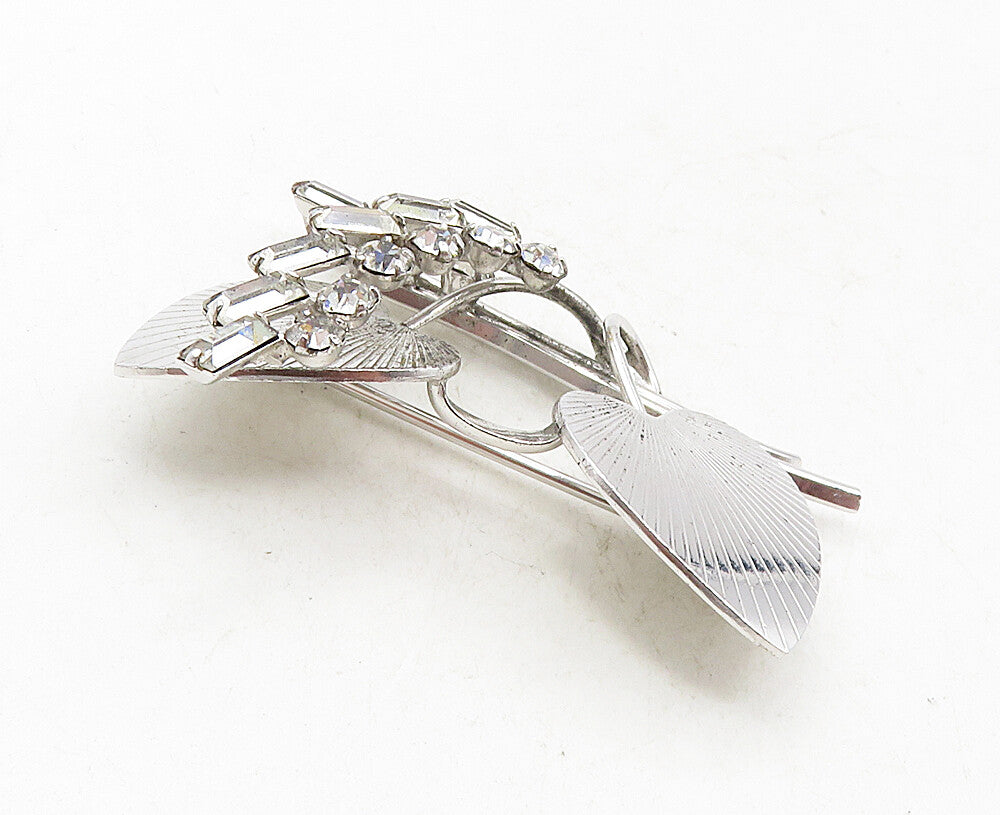 CARL ART 925 Silver  Vintage Cubic Zirconia Floral Hearts Brooch Pin  BP3574
